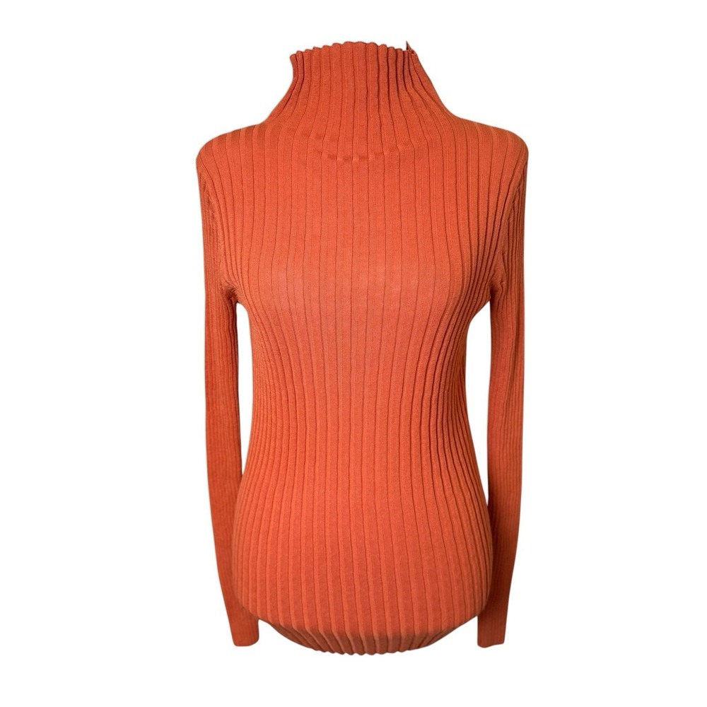 Demylee Rubbed Mock Neck‎ Top Small Orange Stretchy Layering Office Career NWT